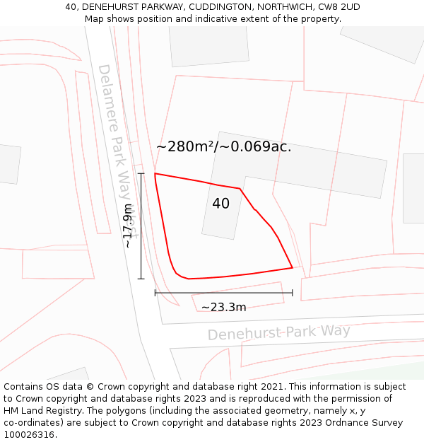 40, DENEHURST PARKWAY, CUDDINGTON, NORTHWICH, CW8 2UD: Plot and title map