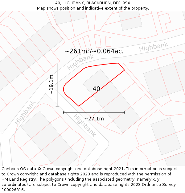 40, HIGHBANK, BLACKBURN, BB1 9SX: Plot and title map