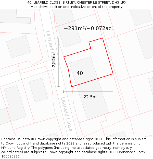 40, LEAFIELD CLOSE, BIRTLEY, CHESTER LE STREET, DH3 1RX: Plot and title map
