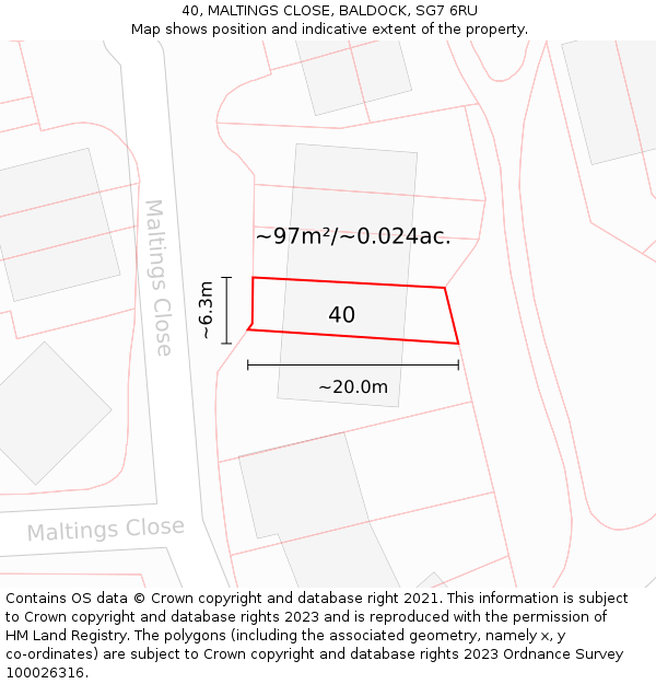 40, MALTINGS CLOSE, BALDOCK, SG7 6RU: Plot and title map