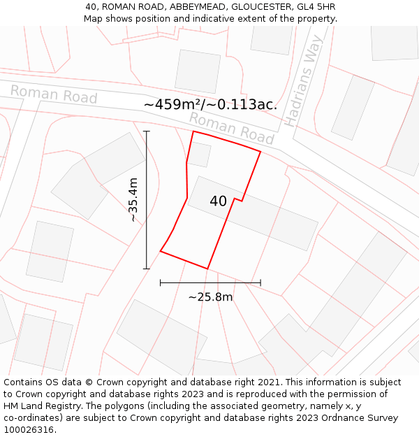 40, ROMAN ROAD, ABBEYMEAD, GLOUCESTER, GL4 5HR: Plot and title map