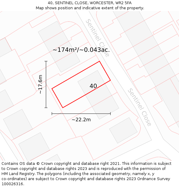 40, SENTINEL CLOSE, WORCESTER, WR2 5FA: Plot and title map