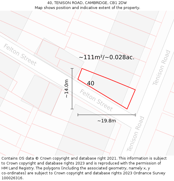 40, TENISON ROAD, CAMBRIDGE, CB1 2DW: Plot and title map