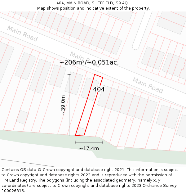 404, MAIN ROAD, SHEFFIELD, S9 4QL: Plot and title map