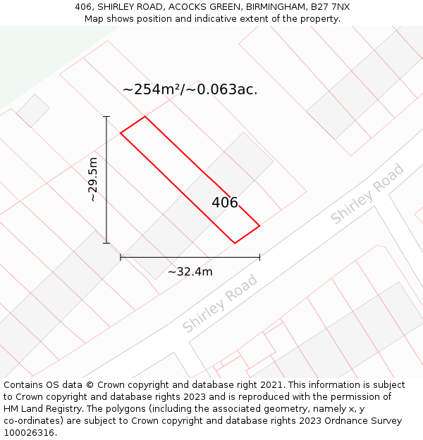 406, SHIRLEY ROAD, ACOCKS GREEN, BIRMINGHAM, B27 7NX: Plot and title map
