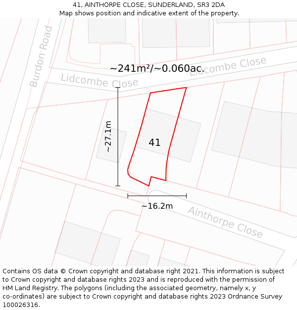 41, AINTHORPE CLOSE, SUNDERLAND, SR3 2DA: Plot and title map