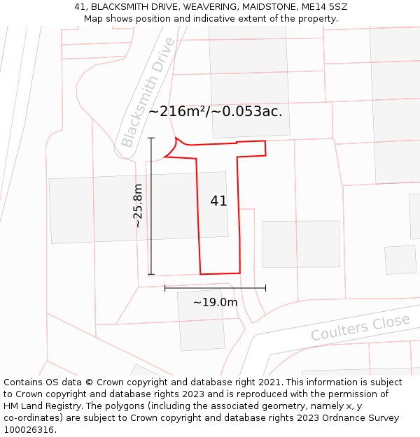 41, BLACKSMITH DRIVE, WEAVERING, MAIDSTONE, ME14 5SZ: Plot and title map