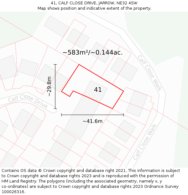 41, CALF CLOSE DRIVE, JARROW, NE32 4SW: Plot and title map