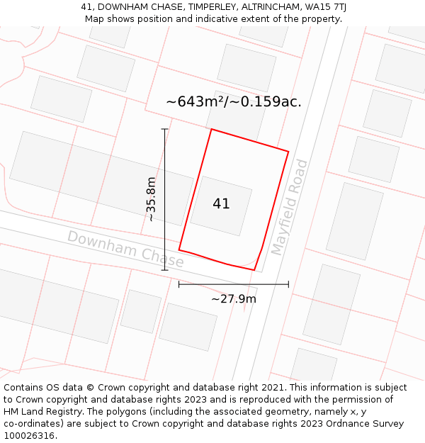 41, DOWNHAM CHASE, TIMPERLEY, ALTRINCHAM, WA15 7TJ: Plot and title map