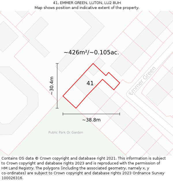 41, EMMER GREEN, LUTON, LU2 8UH: Plot and title map