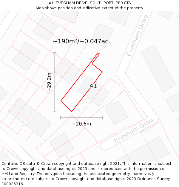 41, EVESHAM DRIVE, SOUTHPORT, PR9 8TA: Plot and title map