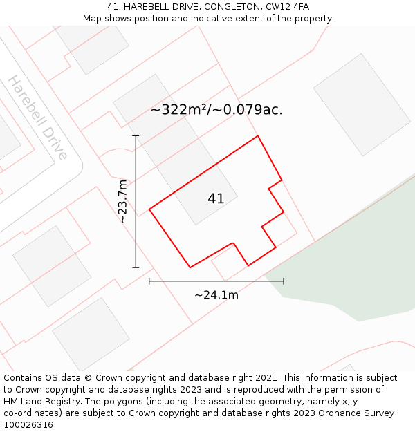 41, HAREBELL DRIVE, CONGLETON, CW12 4FA: Plot and title map
