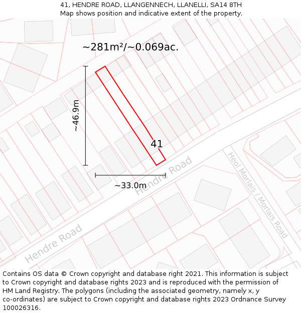 41, HENDRE ROAD, LLANGENNECH, LLANELLI, SA14 8TH: Plot and title map