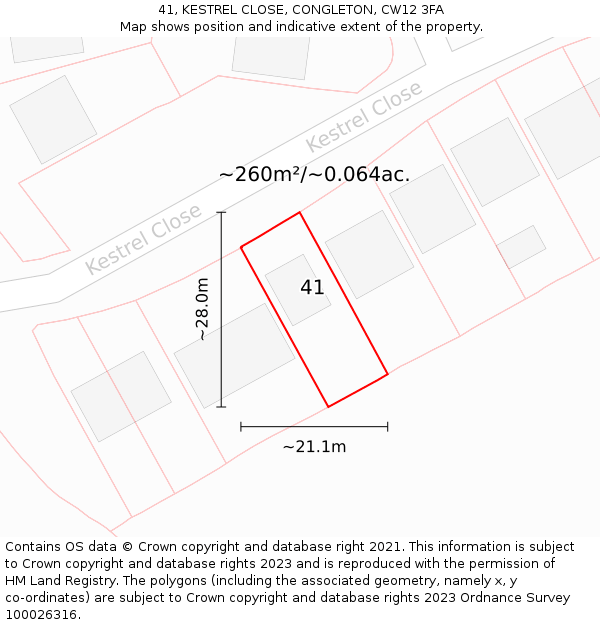 41, KESTREL CLOSE, CONGLETON, CW12 3FA: Plot and title map