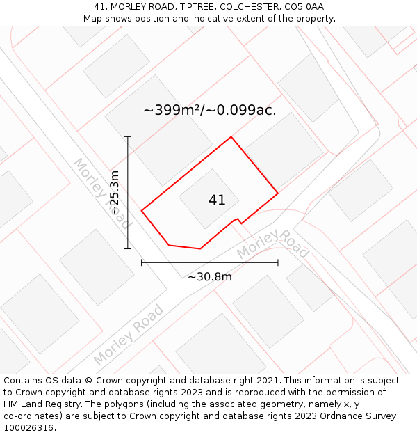 41, MORLEY ROAD, TIPTREE, COLCHESTER, CO5 0AA: Plot and title map