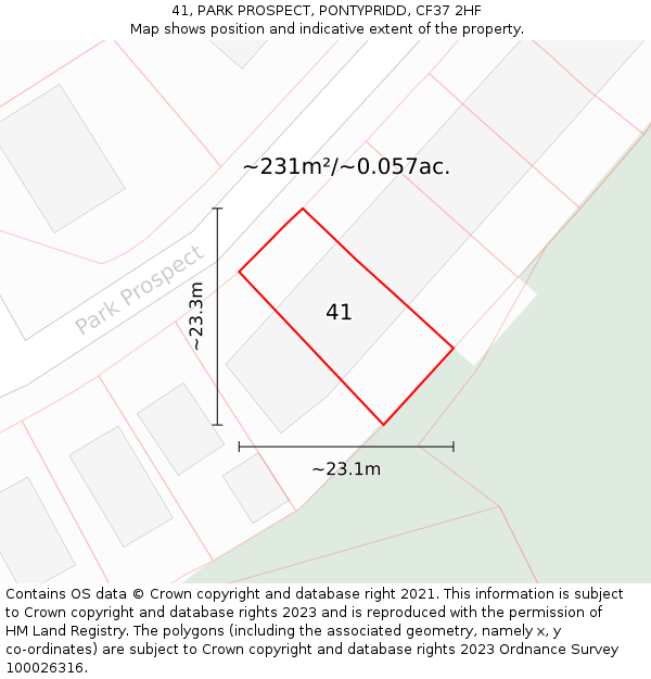41, PARK PROSPECT, PONTYPRIDD, CF37 2HF: Plot and title map