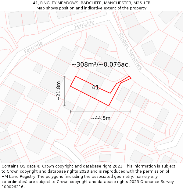 41, RINGLEY MEADOWS, RADCLIFFE, MANCHESTER, M26 1ER: Plot and title map