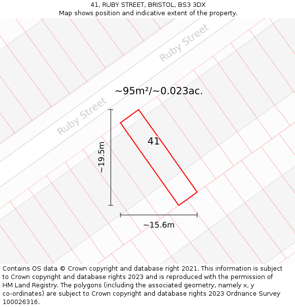 41, RUBY STREET, BRISTOL, BS3 3DX: Plot and title map