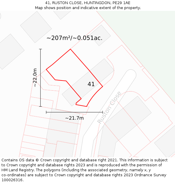 41, RUSTON CLOSE, HUNTINGDON, PE29 1AE: Plot and title map