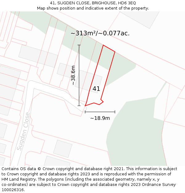 41, SUGDEN CLOSE, BRIGHOUSE, HD6 3EQ: Plot and title map