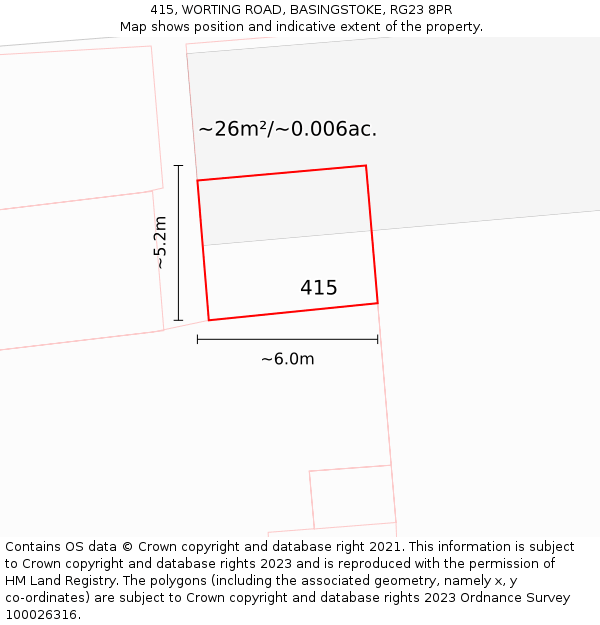 415, WORTING ROAD, BASINGSTOKE, RG23 8PR: Plot and title map