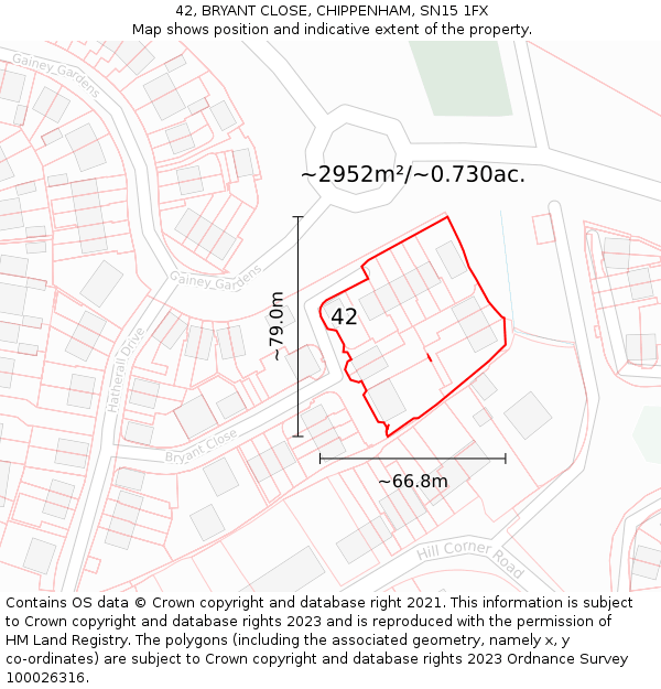 42, BRYANT CLOSE, CHIPPENHAM, SN15 1FX: Plot and title map