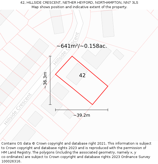 42, HILLSIDE CRESCENT, NETHER HEYFORD, NORTHAMPTON, NN7 3LS: Plot and title map