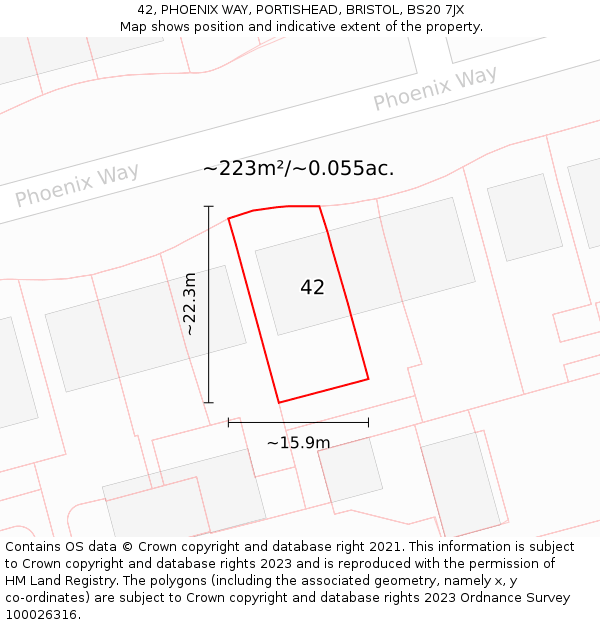 42, PHOENIX WAY, PORTISHEAD, BRISTOL, BS20 7JX: Plot and title map