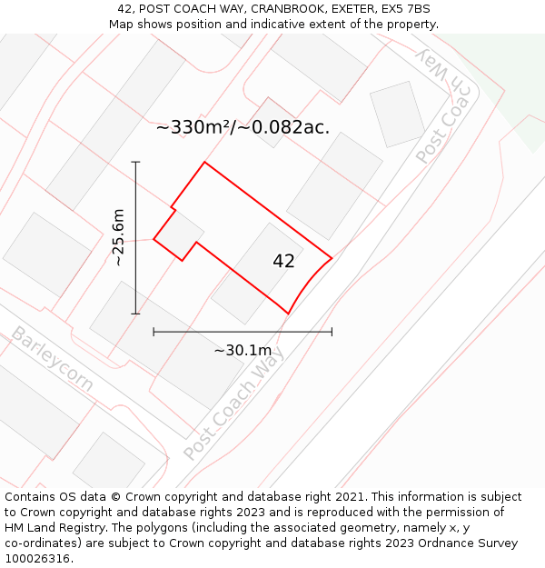 42, POST COACH WAY, CRANBROOK, EXETER, EX5 7BS: Plot and title map