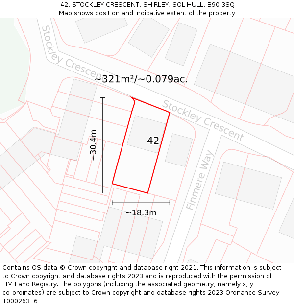 42, STOCKLEY CRESCENT, SHIRLEY, SOLIHULL, B90 3SQ: Plot and title map