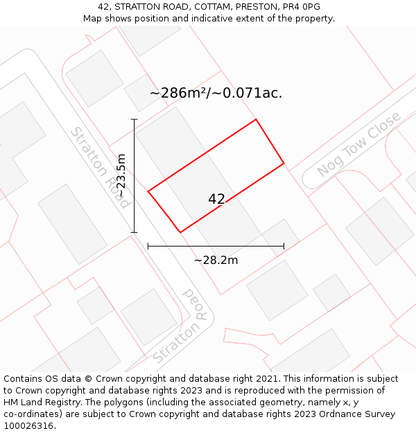 42, STRATTON ROAD, COTTAM, PRESTON, PR4 0PG: Plot and title map