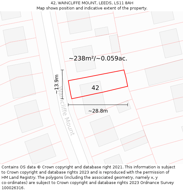 42, WAINCLIFFE MOUNT, LEEDS, LS11 8AH: Plot and title map