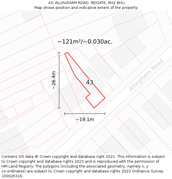 43, ALLINGHAM ROAD, REIGATE, RH2 8HU: Plot and title map