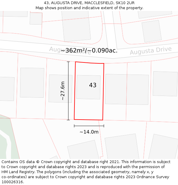43, AUGUSTA DRIVE, MACCLESFIELD, SK10 2UR: Plot and title map