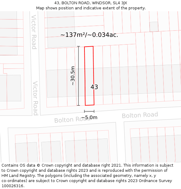 43, BOLTON ROAD, WINDSOR, SL4 3JX: Plot and title map