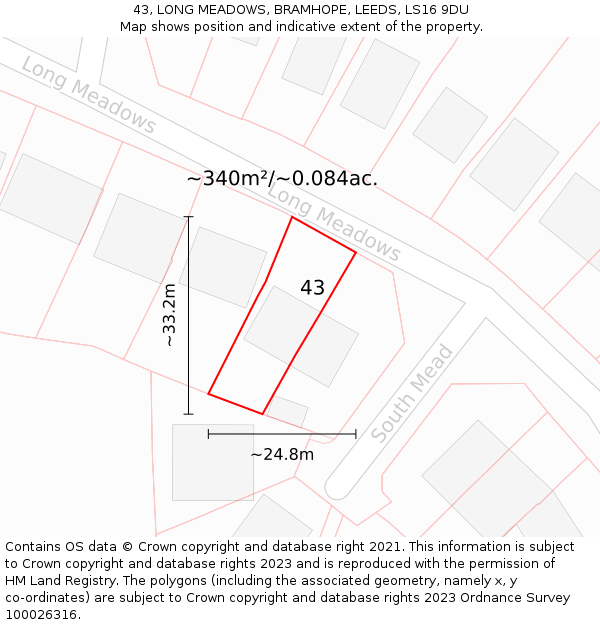 43, LONG MEADOWS, BRAMHOPE, LEEDS, LS16 9DU: Plot and title map