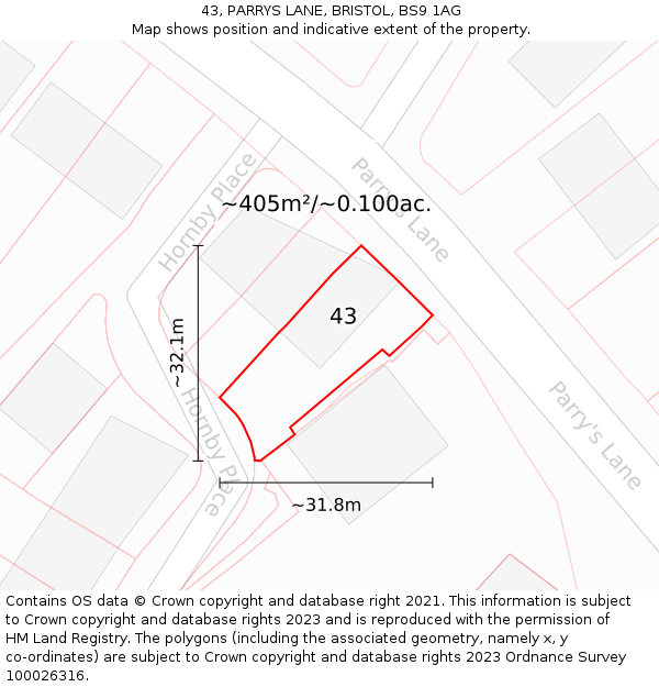 43, PARRYS LANE, BRISTOL, BS9 1AG: Plot and title map