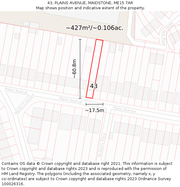 43, PLAINS AVENUE, MAIDSTONE, ME15 7AR: Plot and title map