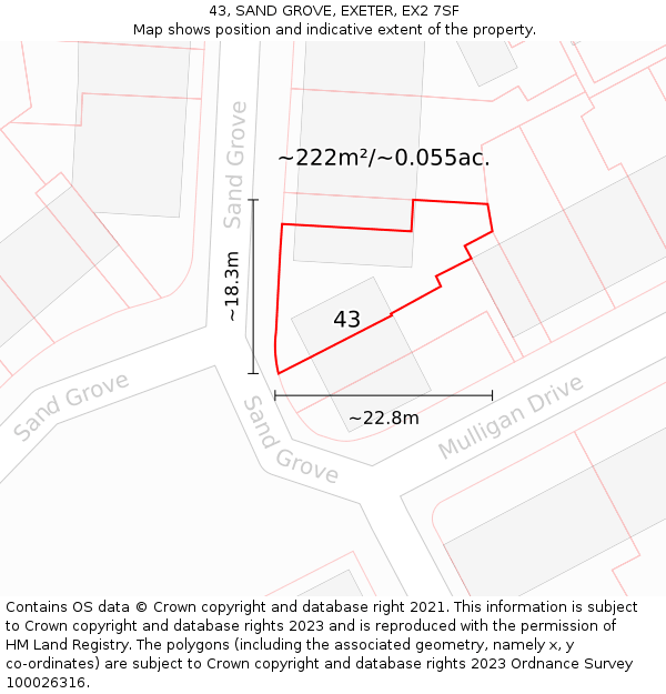 43, SAND GROVE, EXETER, EX2 7SF: Plot and title map
