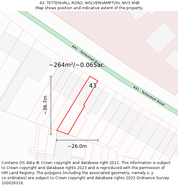 43, TETTENHALL ROAD, WOLVERHAMPTON, WV3 9NB: Plot and title map