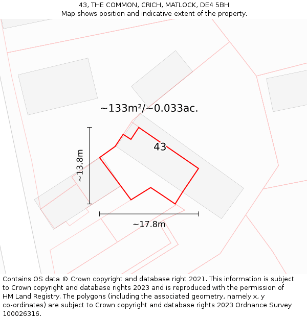 43, THE COMMON, CRICH, MATLOCK, DE4 5BH: Plot and title map