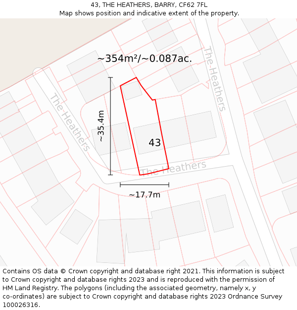 43, THE HEATHERS, BARRY, CF62 7FL: Plot and title map