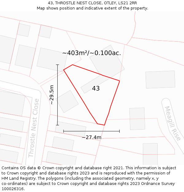 43, THROSTLE NEST CLOSE, OTLEY, LS21 2RR: Plot and title map