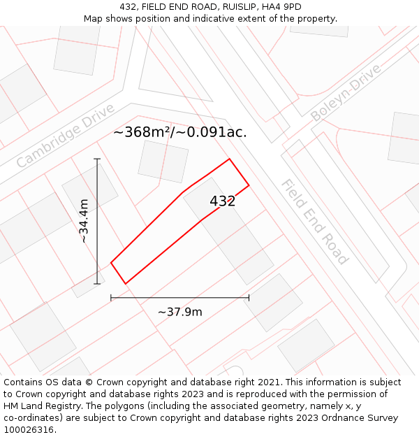 432, FIELD END ROAD, RUISLIP, HA4 9PD: Plot and title map
