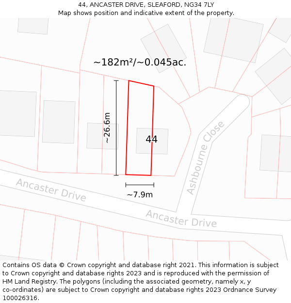 44, ANCASTER DRIVE, SLEAFORD, NG34 7LY: Plot and title map