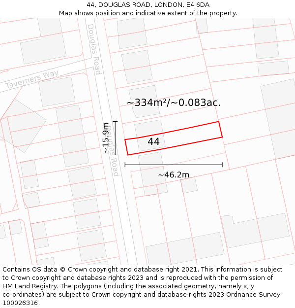 44, DOUGLAS ROAD, LONDON, E4 6DA: Plot and title map