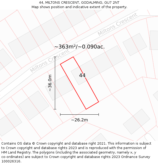44, MILTONS CRESCENT, GODALMING, GU7 2NT: Plot and title map