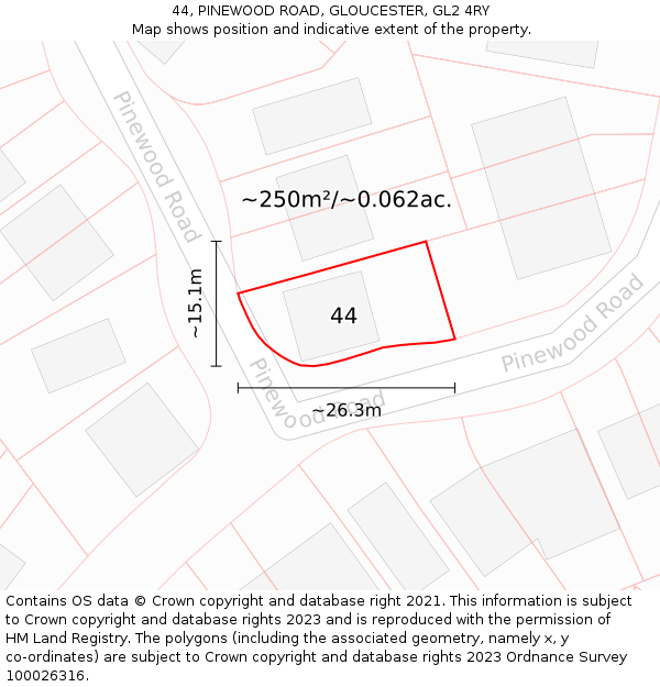 44, PINEWOOD ROAD, GLOUCESTER, GL2 4RY: Plot and title map