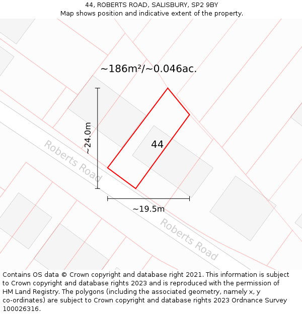 44, ROBERTS ROAD, SALISBURY, SP2 9BY: Plot and title map