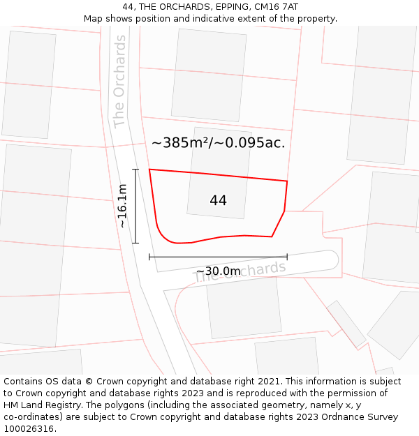 44, THE ORCHARDS, EPPING, CM16 7AT: Plot and title map